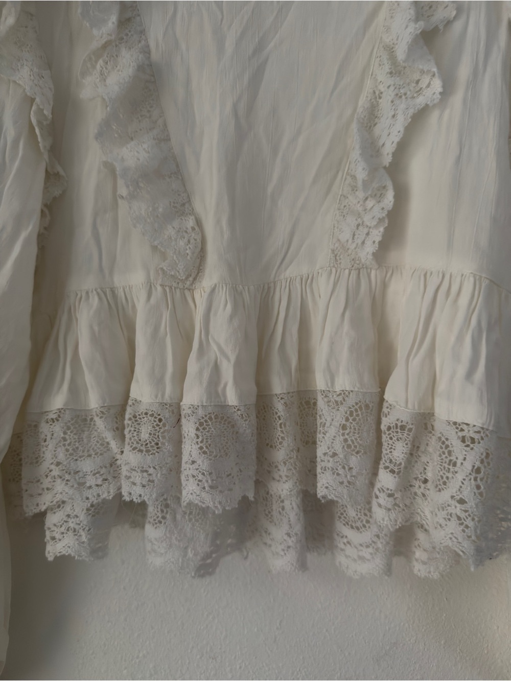 Free People Take It Easy Crochet White  Blouse Billow Sleeve Women’s Size S - Picture 4 of 9